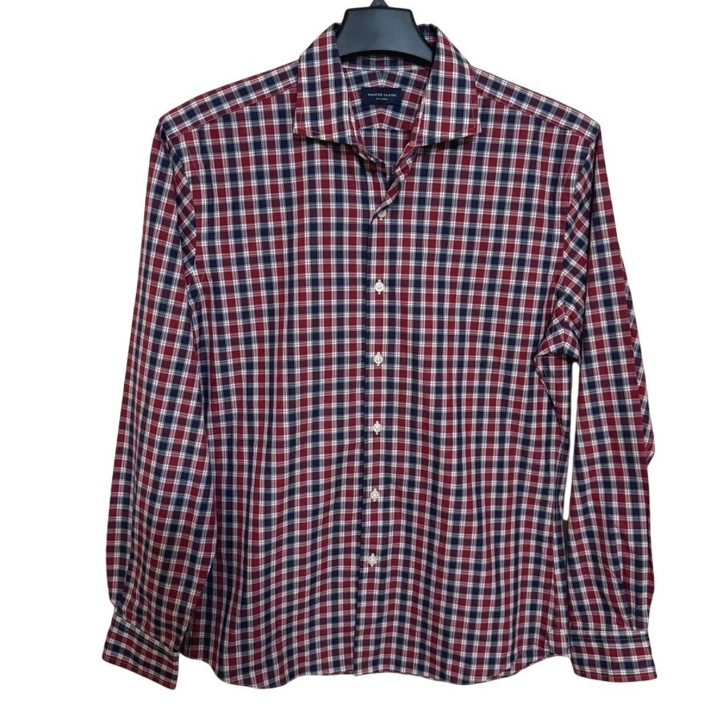 Proper Cloth Button Down Shirt Mens L Red Flannel Plaid Raj Singh Long Sleeve